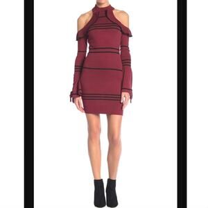 🏈 WOW Couture EUC cold shoulder mini sweater dress Small Medium burgundy black
